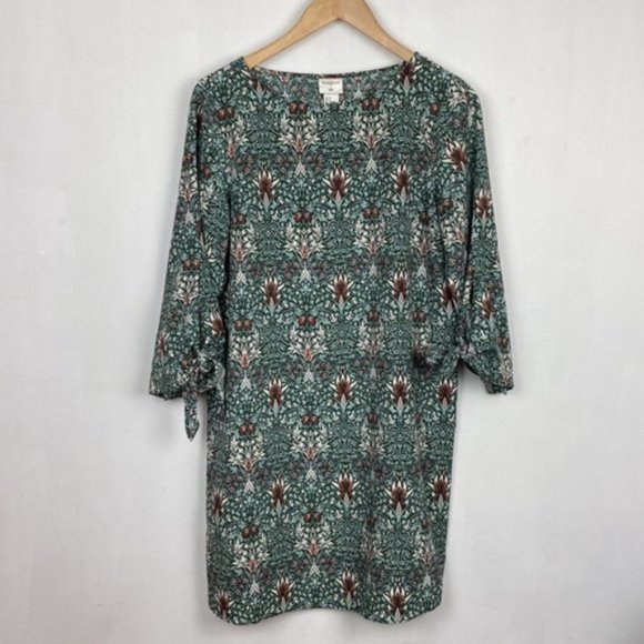 H&M x William Morris & Co 6 Floral Print Tunic Shift Dress Green Tie Sleeves - Picture 2 of 13